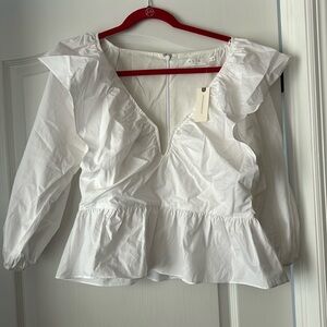 NWT Anthropologie ASTR white cotton poplin blouse. back zipper, lined top. Sz L